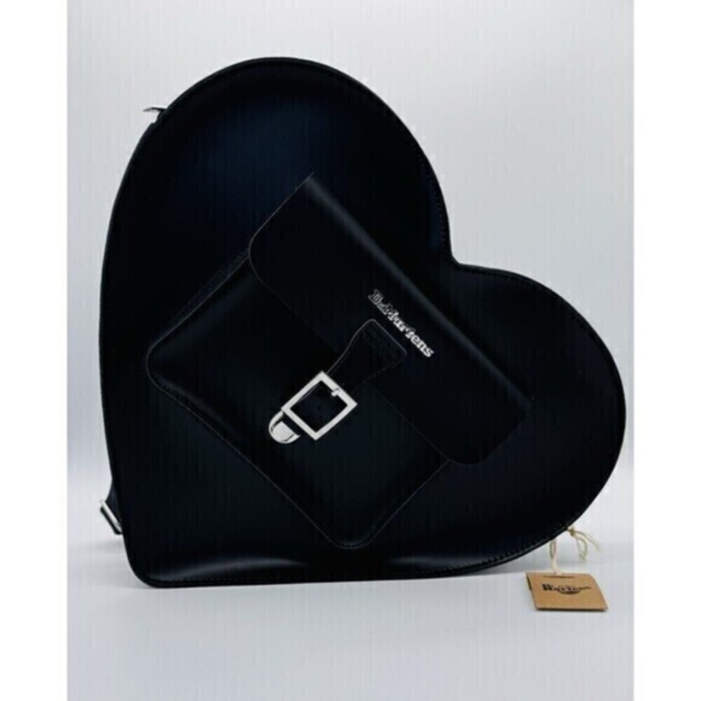 DR. MARTENS Black Heart Shaped Leather Crossbody Bag / Convertible Backpack